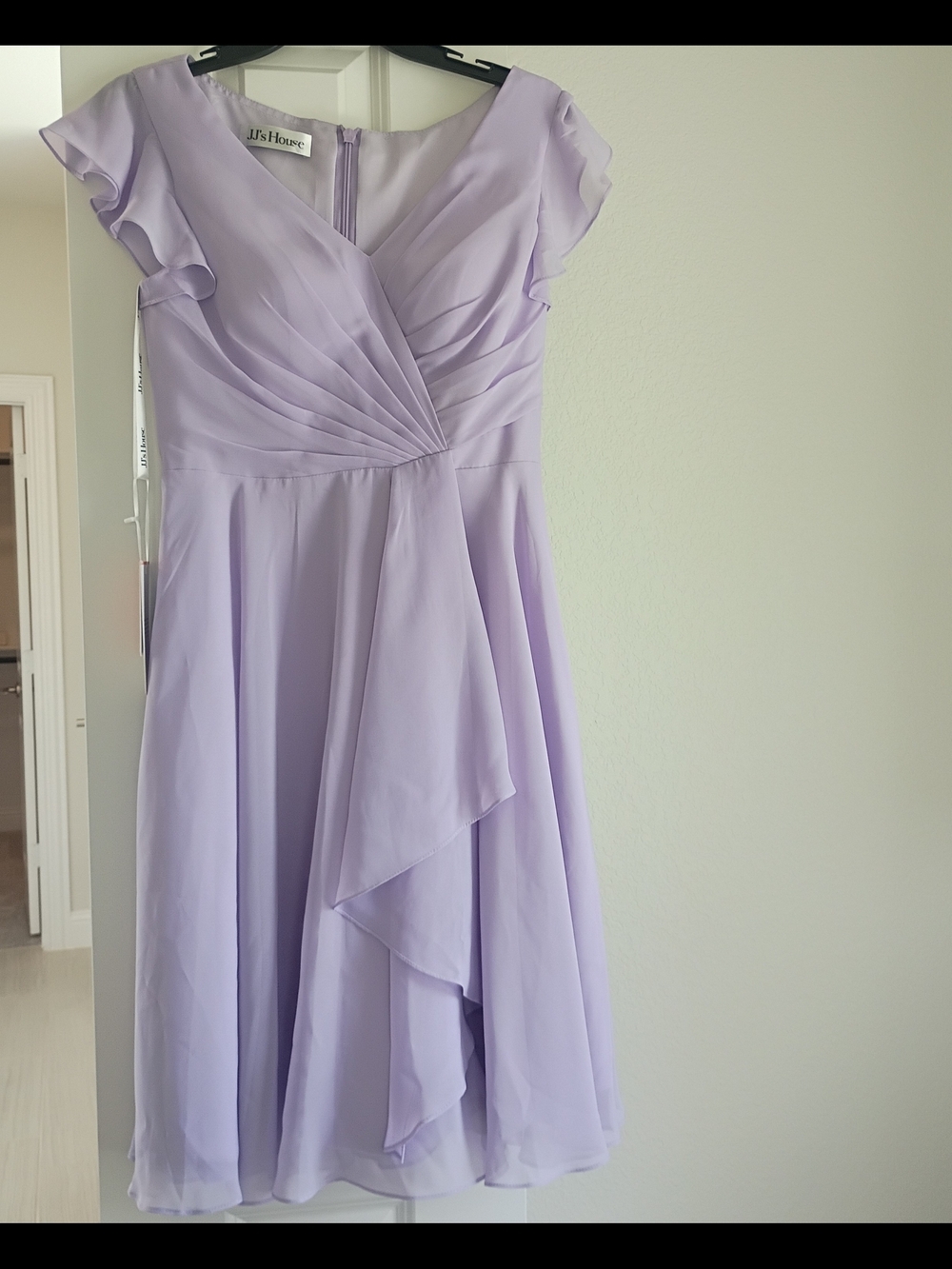NWT JJs House Lilac Ruffle Midi Dress A Like Faux Wrap Side Accent Size Small